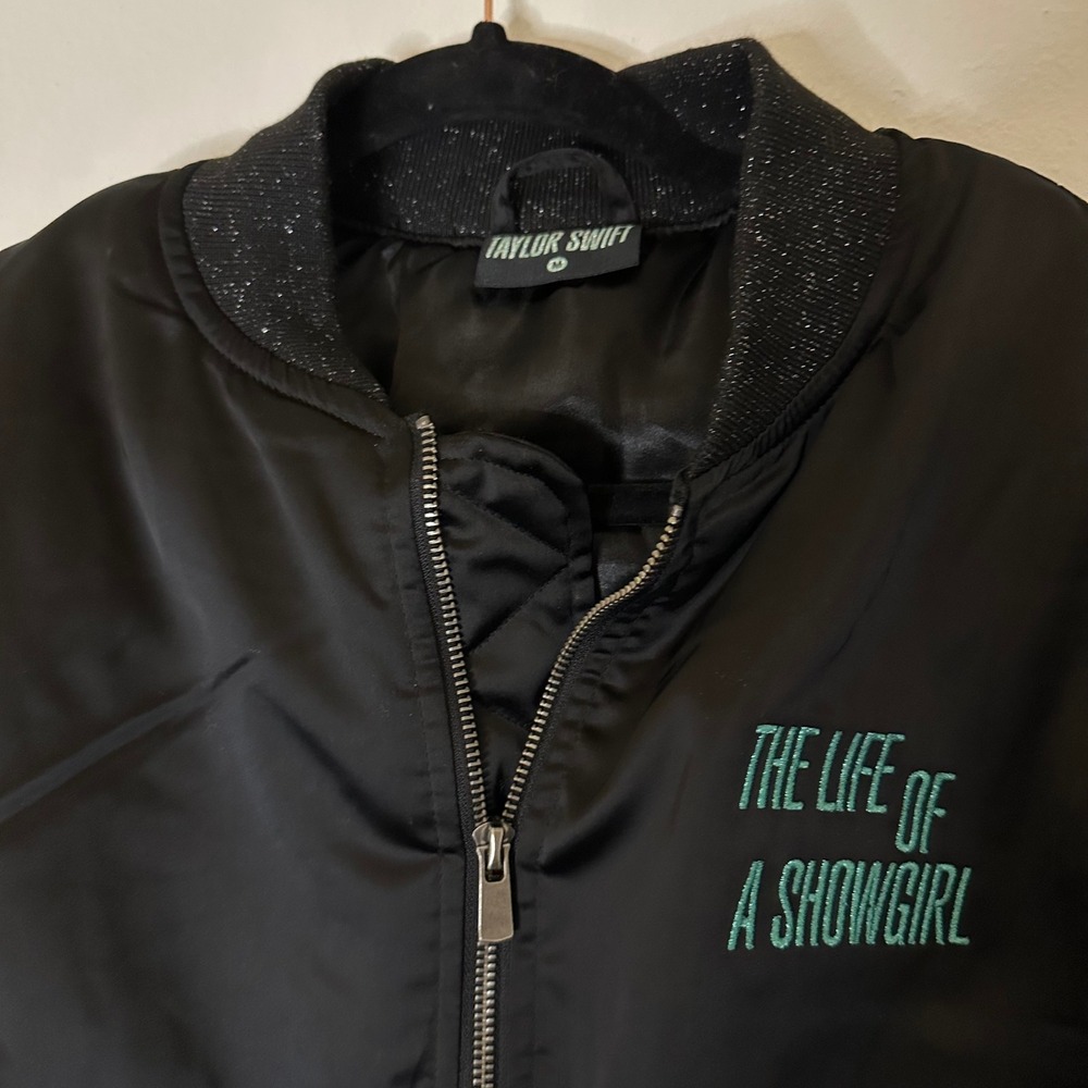 NWOT Taylor Swift TLOAS Wish List Embroidered Satin Black Bomber Jacket Size M - Picture 3 of 6